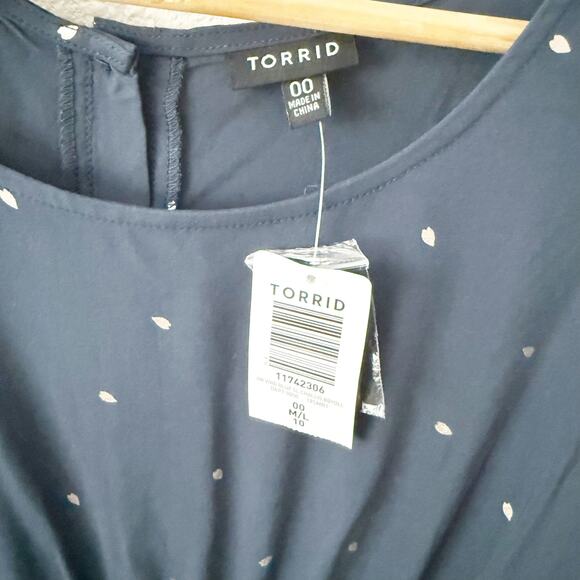 TORRID | Navy Blue Challis Babydoll Tank Metallic Hearts Peplum | Size 00, M/L - Picture 4 of 11